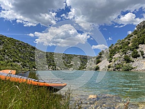 Orange Kayak on the Zrmanja river bank