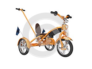 Orange kids bike with telescopic handle isolated 3d render on white background no shadow