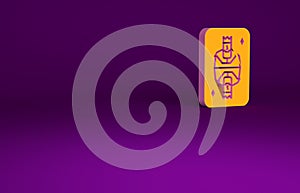 Orange King playing card with diamonds symbol icon isolated on purple background. Casino gambling. Minimalism concept