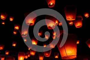 Orange lanterns at Pingsi sky lantern festival, Taiwan photo