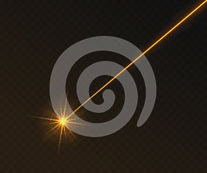 Orange laser beam light effect isolated on transparent background