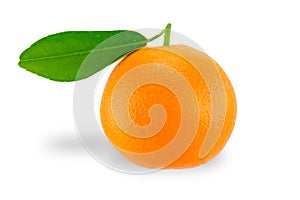 Orange with leaf on white background, clipping path