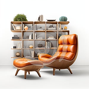 Modern Bookcase With Stylish Leather Lounge Chair