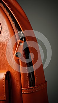 An orange leather backpack with a zipper, AI