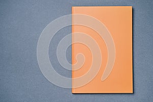 Orange leather notebook on a gray background
