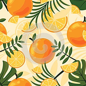 Orange and Leaves Seamless Pattern Vector Design.