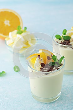 Orange lemon citrus milk mousse in glasses