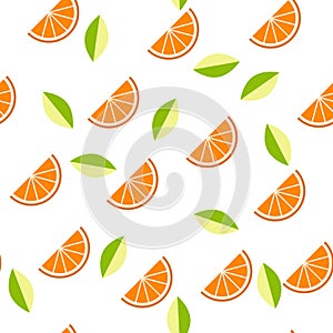 Orange, lemon on white background. Seamless pattern. Vector illustration.