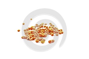 Orange lentils that are quick to cook on a white background. the lists are often used in Indian cuisine