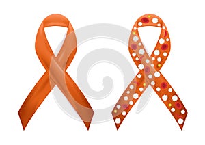 Orange leukaemia ribbon / human blood concept / white and red blood cell 
