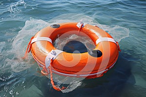 Orange Life buoy rescue ring sea. Generate AI