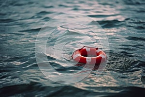 orange life buoy in the sea water generative ai