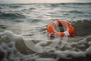 orange life buoy in the sea water generative ai