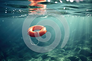 orange life buoy in the sea water generative ai