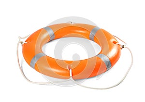 Orange life buoy on white background.