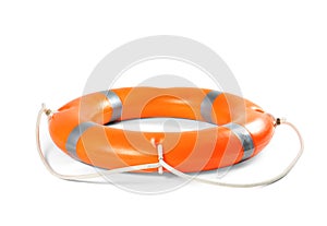 Orange life buoy on white background