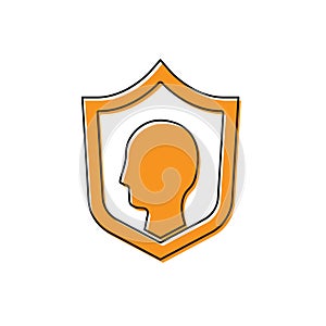 Orange Life insurance with shield icon isolated on white background. Security, safety, protection, protect concept