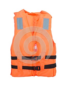 orange life jacket isolated on white