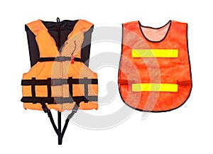 Orange Life Jacket and Orange vest isolated on white, clipping