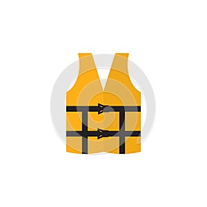 Orange life vest isolated on a white background. Life jacket icon. Lifejacket in flat style.