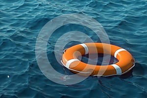 Orange Lifebuoy on the water. The concept of help, rescue, drowning, storm. Copy space. 3D illustration, 3D rendering