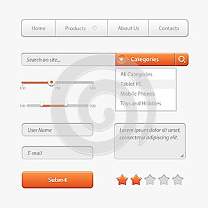 Orange Light User Interface Controls. Web Elements.