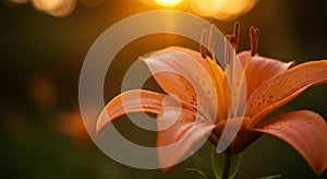 Orange Lily Flower in Warm Sunset Light