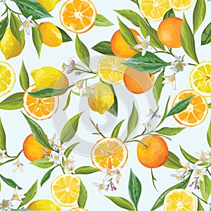 Orange and Limon Seamless Tropical Pattern