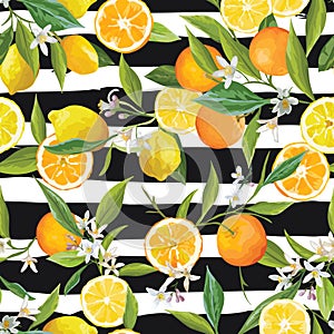 Orange and Limon Seamless Tropical Pattern