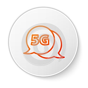 Orange line 5G new wireless internet wifi connection icon isolated on white background. Global network high speed