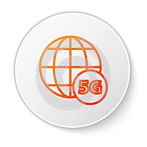 Orange line 5G new wireless internet wifi connection icon isolated on white background. Global network high speed