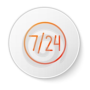 Orange line Clock 24 hours icon isolated on white background. All day cyclic icon. 24 hours service symbol. White circle