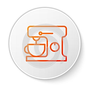 Orange line Electric mixer icon isolated on white background. Kitchen blender. White circle button. Vector Illustration