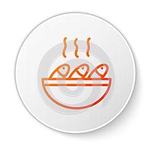 Orange line Fish soup icon isolated on white background. White circle button. Vector.