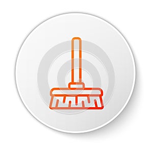 Orange line Handle broom icon isolated on white background. Cleaning service concept. White circle button. Vector