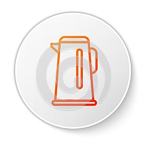 Orange line Kettle with handle icon isolated on white background. Teapot icon. White circle button. Vector Illustration.