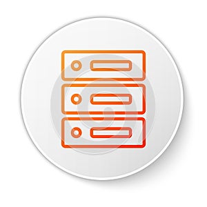 Orange line Server, Data, Web Hosting icon isolated on white background. White circle button. Vector Illustration