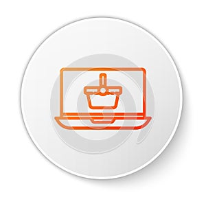 Orange line Shopping basket on screen laptop icon isolated on white background. Concept e-commerce, e-business, online
