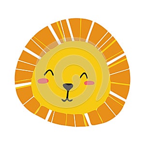 Orange lion face. Lion similar to the sun for the design of the children`s room, banners, postcards