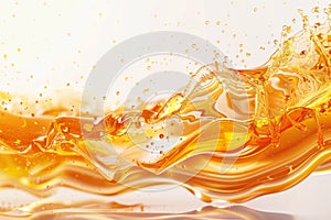 Orange liquid honey or oil splash isolated on white