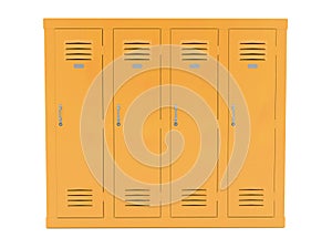 Orange lockers. Front view. 3d rendering illustration isolated