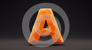 Orange Low-Poly Letter A 3D Render Against Dark Background Abstract Geometric Alphabet Design photo