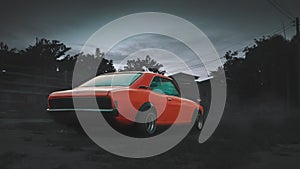 Orange, lowered retro car