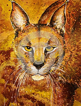 Orange lynx art in acrylics