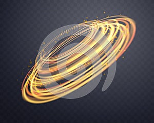 Orange magic glowing ring. Neon realistic energy flare halo ring. Abstract light effect on a dark transparent background