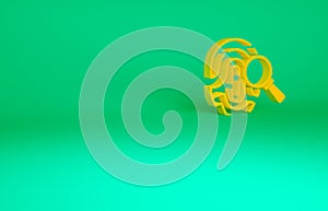 Orange Magnifying glass with fingerprint icon isolated on green background. Identification sign. Minimalism concept. 3d