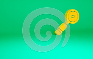 Orange Magnifying glass icon isolated on green background. Search, focus, zoom, business symbol. Minimalism concept. 3d