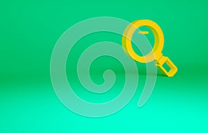 Orange Magnifying glass icon isolated on green background. Search, focus, zoom, business symbol. Minimalism concept. 3d