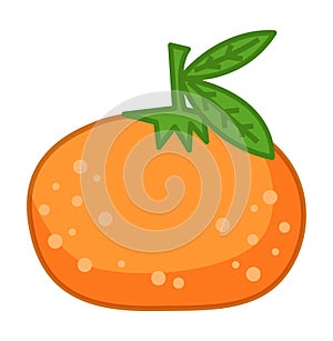 Orange or mandarin with green leaves, citrus, sweet summer fruit isolated at white, simple icon