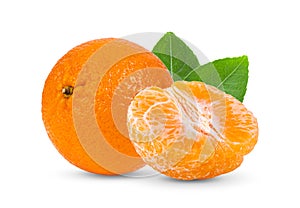 Orange mandarin with leaf isolated on white background